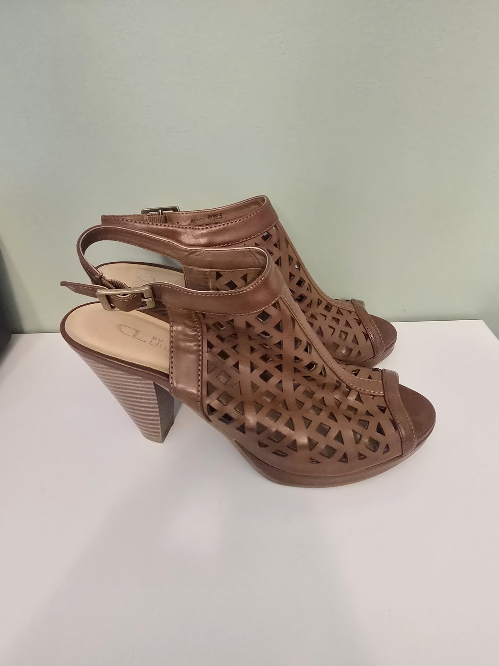Brown Laser-Cut Slingback Heels